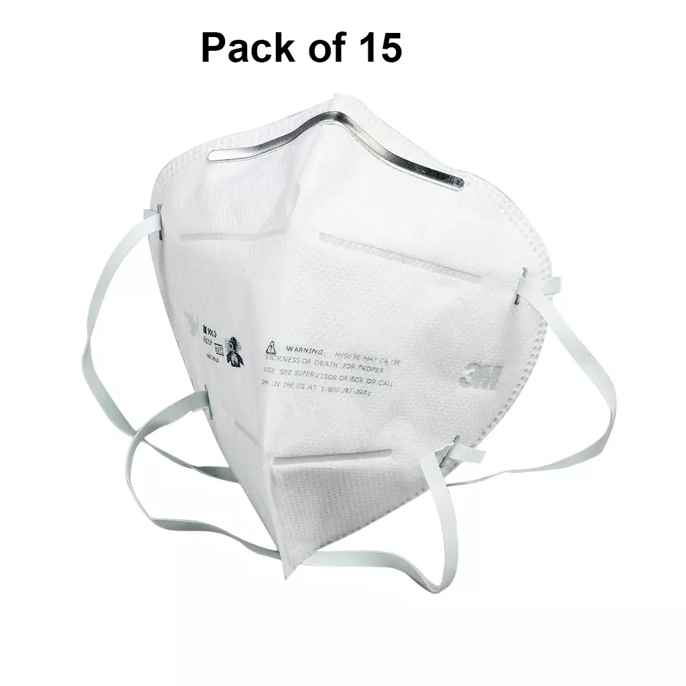 3M Universal Fit N-95 Nose Mask Cup-Shaped Free Size White for Dust Pollution Protection Use, 9010 (Pack of 15 Pcs)