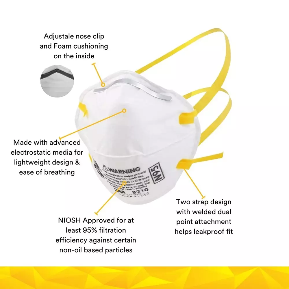 3M Universal Fit Nose Mask Cup-Shaped Free Size White for Dust Pollution Protection Use, 8210 (Pack of 120 Pcs)