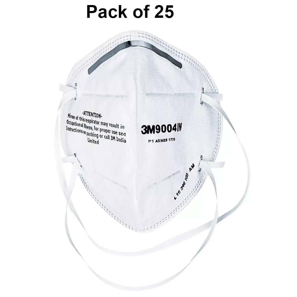 3M Universal Fit Nose Mask Cup-Shaped Free Size White for Dust Pollution Protection Use, 9004 IN (Pack of 25 Pcs)