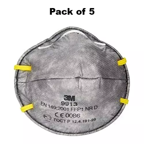3M Universal Fit Nose Mask Cup-Shaped Free Size Grey for Dust Pollution Protection Use, 9913 (Pack of 5 Pcs)