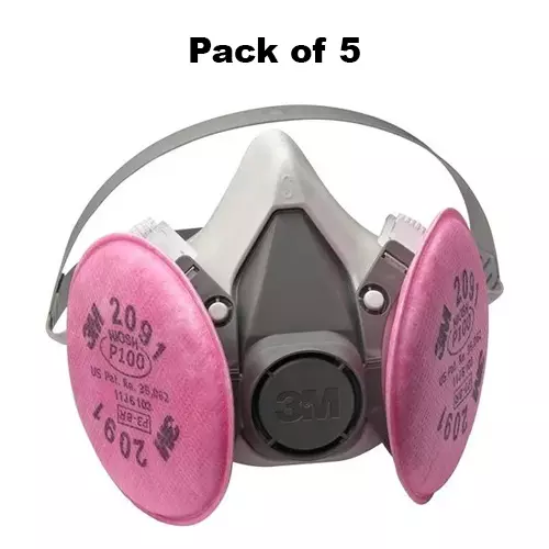 3M Half Facepiece Reusable Respirator Small Size Grey Thermoplastic Elastomer (TPE) for Fighting & Rescue Operations Use, 6100 (Pack of 5 Pcs)