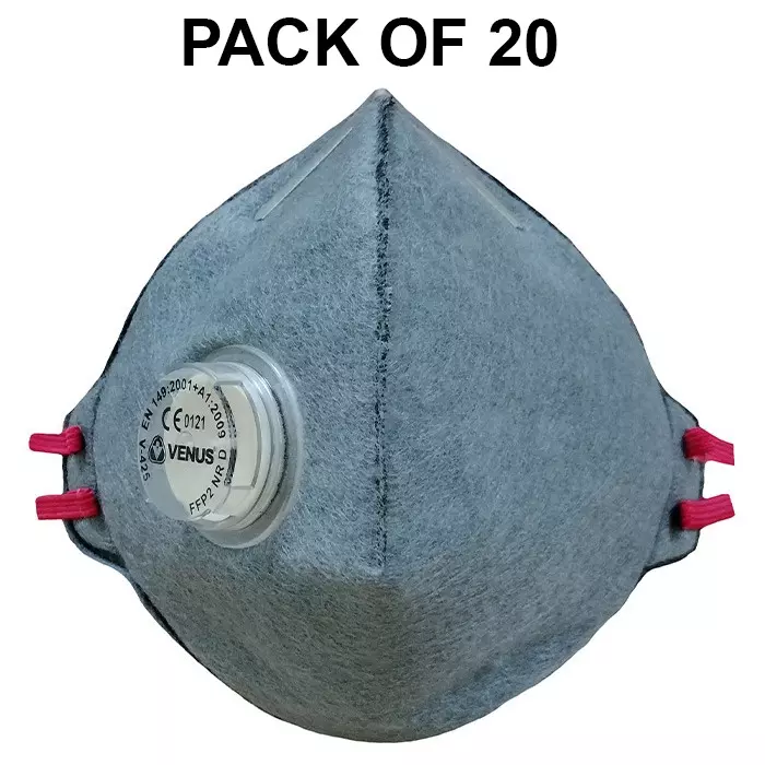 Venus FFP2 NR D Universal Fit Nose Mask with Volv Embedded Nose Clip C-Shaped Grey for Pollution Dust Protection Use, V-425 (Pack of 20 Pcs)