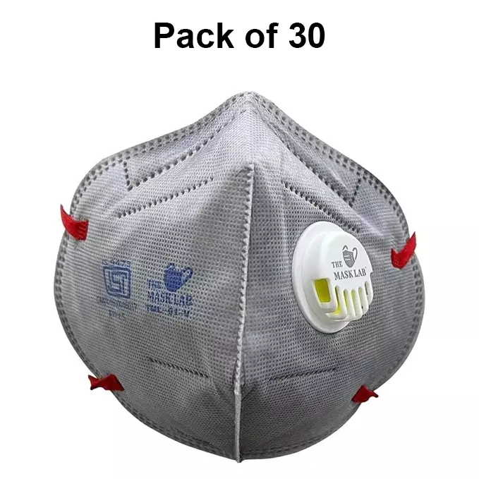 The Mask Lab Face Mask With Valve C Shape Polypropylene Head Loop Grey for Industrial Safety & Medical Purpose, TML-01-V 30 Pcs