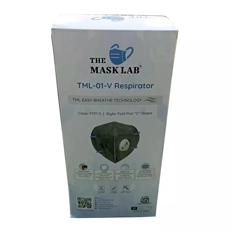 The Mask Lab Face Mask With Valve C Shape Polypropylene Head Loop Grey for Industrial Safety & Medical Purpose, TML-01-V 30 Pcs