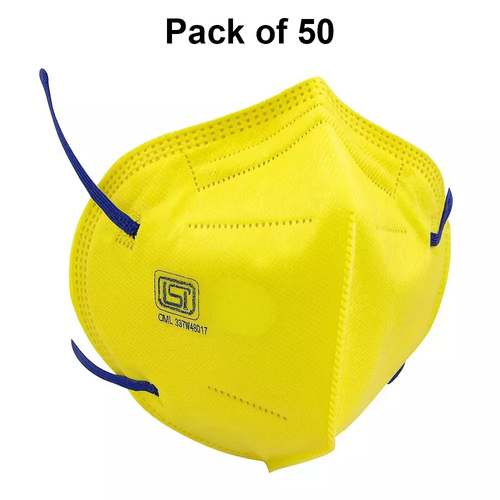 The Mask Lab Face Mask C Shape Polypropylene Ear Loop Yellow for Industrial Safety & Medical Purpose, TML-01 50 Pcs