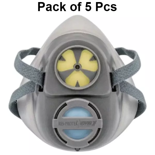 udhyogi-reusable-single-half-face-mask-without-cartridge-grey-thermoplastic-for-multiple-uses-res-protek-4200-pack-of-5-pcs