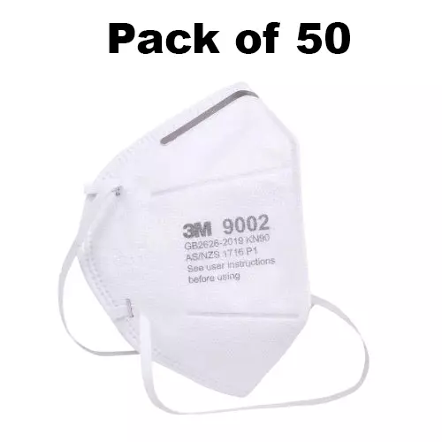 3M Respirator Face Mask KN90 Filter Class White, 9002 KN90 (Pack of 50)