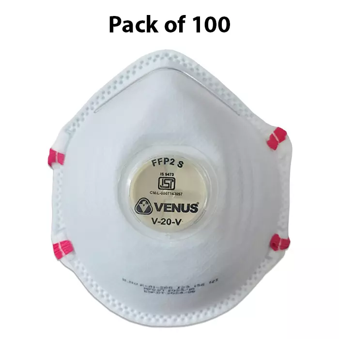 Venus V-20 V Particulate Respirator Cup Type Micro Fine Filter Media FFP2 S Filter Class White, 110259401 (Pack of 100)