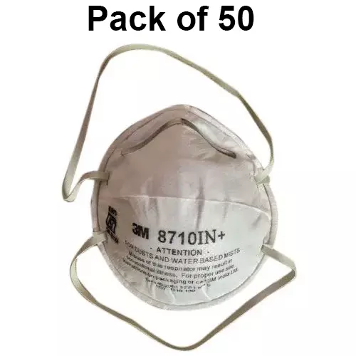 3M Universal Fit Nose Mask Cup-Shaped Free Size White for Dust Pollution Protection Use, 8710 IN Plus (Pack of 50 Pcs)