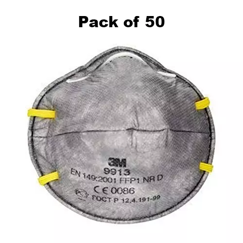 3M Universal Fit Nose Mask Cup-Shaped Free Size Grey for Dust Pollution Protection Use, 9913 (Pack of 50 Pcs)