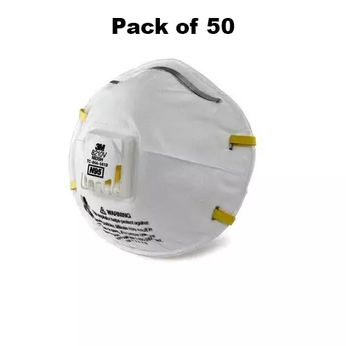3M Universal Fit N-95 Nose Mask with Volv Cup-Shaped Standard Size White Polyisoprene for Dust Pollution Protection Use, 8210 (Pack of 50 Pcs)