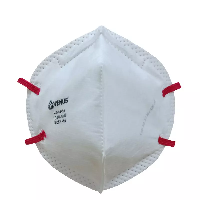 Venus N95 Universal Fit Nose Mask Flat Fold Welded Head Strap C-Shaped White for Pollution Dust Protection Use, V-4400 (Pack of 100 Pcs)