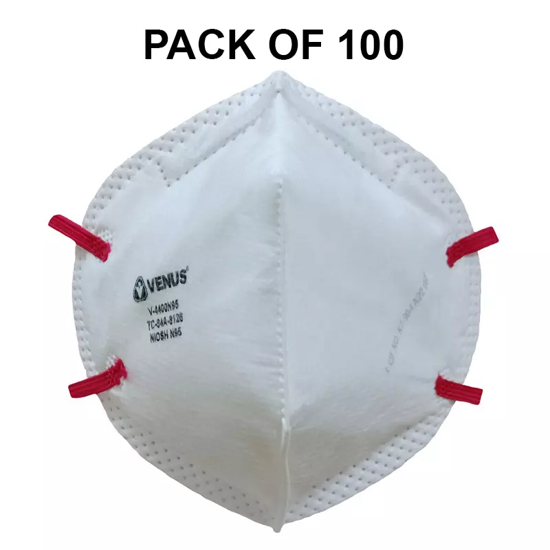 Venus N95 Universal Fit Nose Mask Flat Fold Welded Head Strap C-Shaped White for Pollution Dust Protection Use, V-4400 (Pack of 100 Pcs)