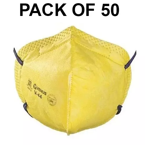Venus FFP1 S Universal Fit Nose Mask Flat Fold C-Shaped Yellow for Pollution Dust Protection Use, V-44 (Pack of 50 Pcs)