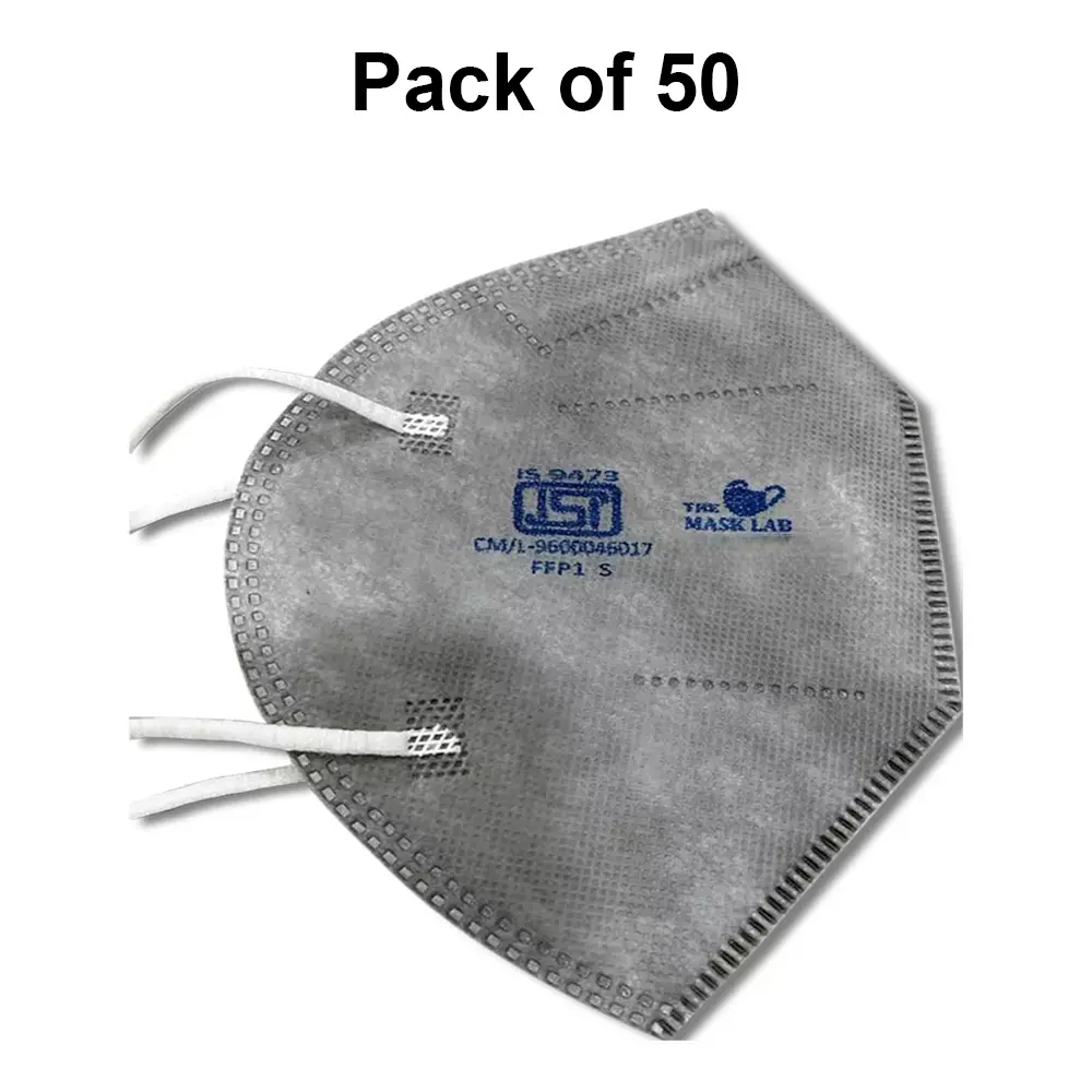 The Mask Lab Face Mask C Shape Polypropylene Ear Loop Grey for Industrial Safety & Medical Purpose, TML-01 50 Pcs