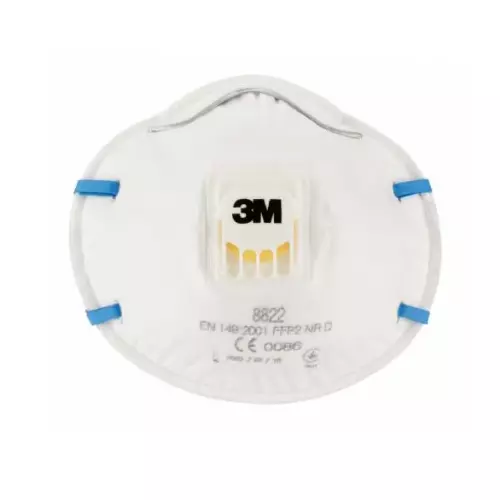 3M Cupped Particulate Respirator with Exhalation Valve Cup Type P2 Class White Free Size, 8822 (Pack of 20)