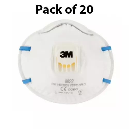 3M Cupped Particulate Respirator with Exhalation Valve Cup Type P2 Class White Free Size, 8822 (Pack of 20)