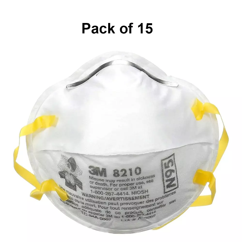 3M Universal Fit Nose Mask Cup-Shaped Free Size White for Dust Pollution Protection Use, 8210 (Pack of 15 Pcs)