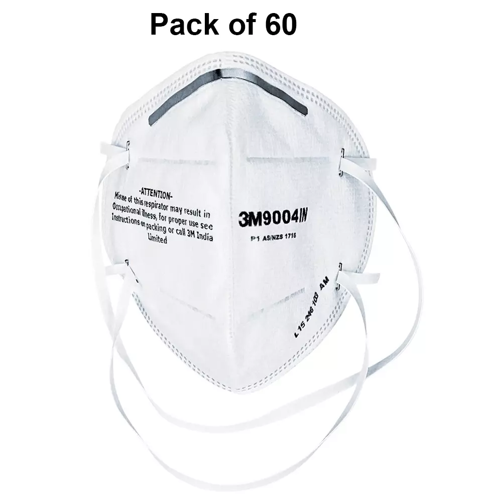 3M Universal Fit Nose Mask Cup-Shaped Free Size White for Dust Pollution Protection Use, 9004 IN (Pack of 60 Pcs)