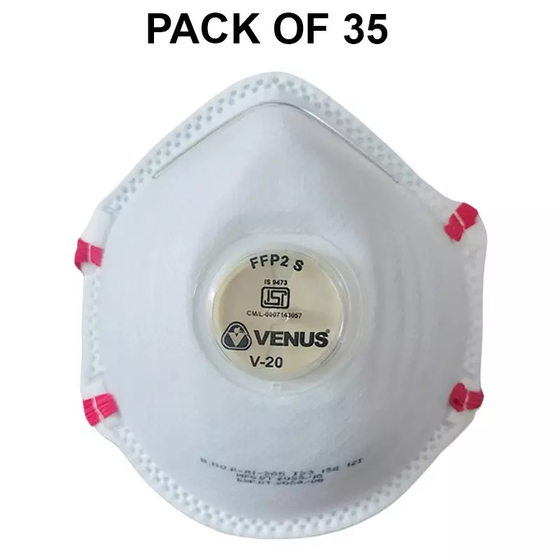 Venus FFP2 S Universal Fit Nose Mask with Volv White Dual Shell Design for Pollution Dust Protection Use, V-20 (Pack of 35 Pcs)