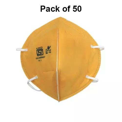 The Mask Lab Face Mask C Shape Polypropylene Head Loop Yellow for Industrial Safety & Medical Purpose, TML-02 50 Pcs