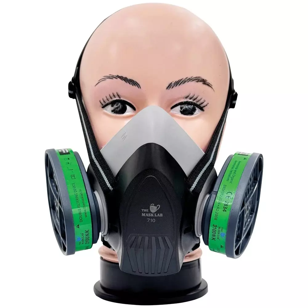 The Mask Lab Half Face Gas Mask Without Air Filters TPE & Silica gel Head Loop Grey for Industrial Safety & Medical Purpose, TML-710 1 Pc