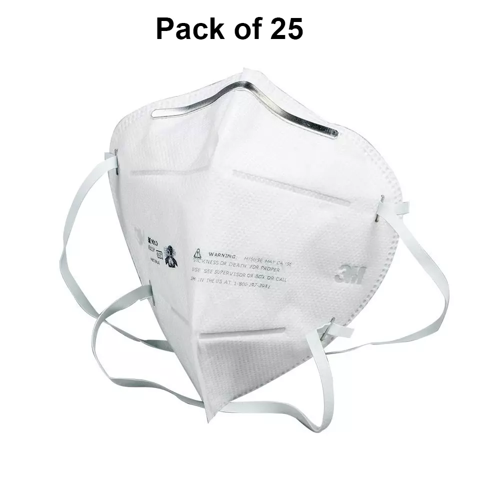 3M Universal Fit N-95 Nose Mask Cup-Shaped Free Size White for Dust Pollution Protection Use, 9010 (Pack of 25 Pcs)