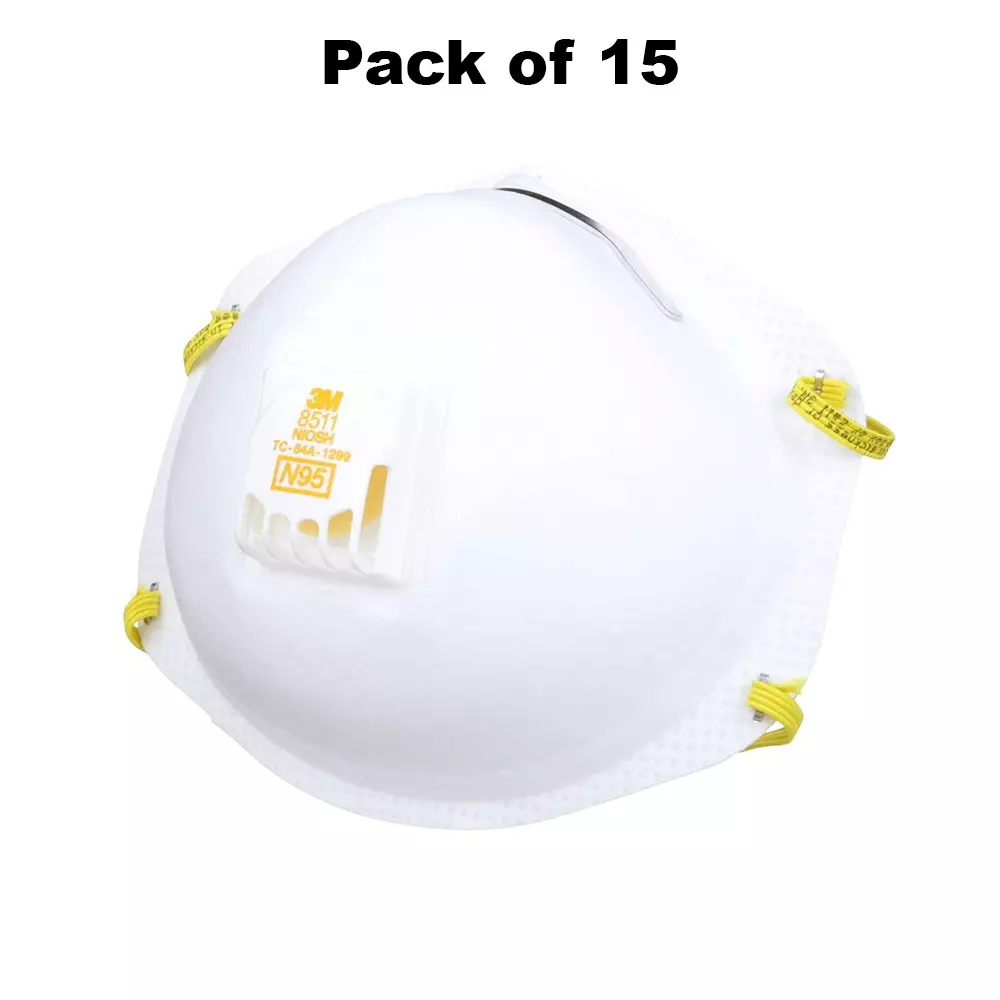 3M Universal Fit Nose Mask Cup-Shaped Standard Size White Braided Elastic for Dust Pollution Protection Use, 8511 (Pack of 15 Pcs)