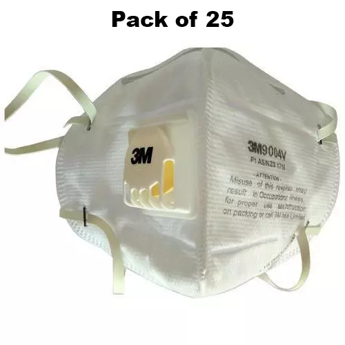 3M Universal Fit Nose Mask with Volv V Shaped Meduim Size White Cotton for Dust Pollution Protection Use, 9004 V (Pack of 25 Pcs)