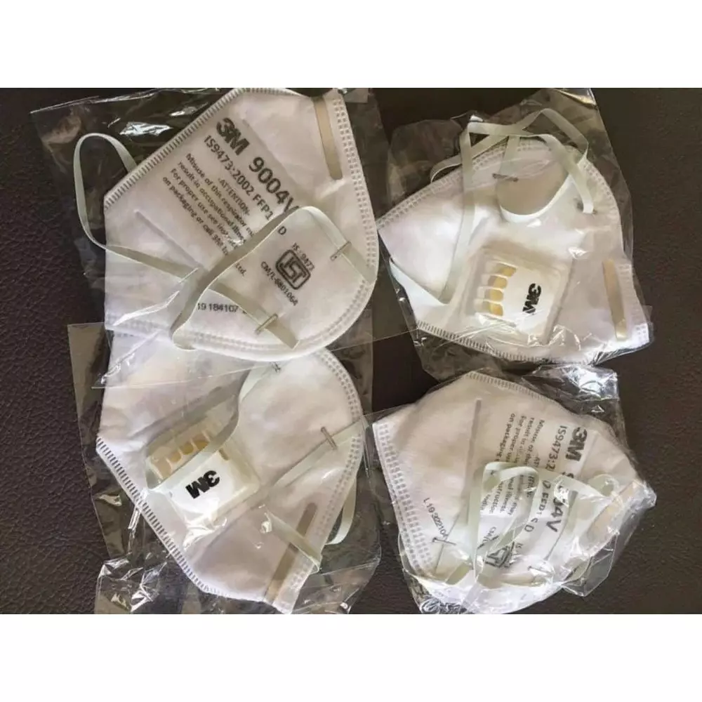 3M Universal Fit Nose Mask with Volv V Shaped Meduim Size White Cotton for Dust Pollution Protection Use, 9004 V (Pack of 25 Pcs)