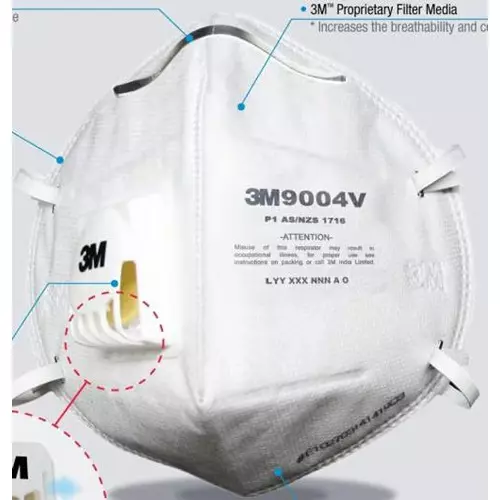 3M Universal Fit Nose Mask with Volv V Shaped Meduim Size White Cotton for Dust Pollution Protection Use, 9004 V (Pack of 100 Pcs)