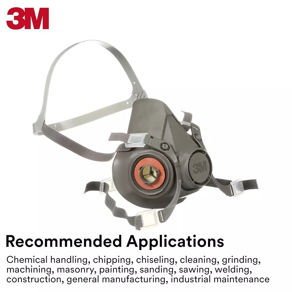 3M Half Facepiece Reusable Respirator Small Size Grey Thermoplastic Elastomer (TPE) for Fighting & Rescue Operations Use, 6100 (Pack of 1 Pcs)