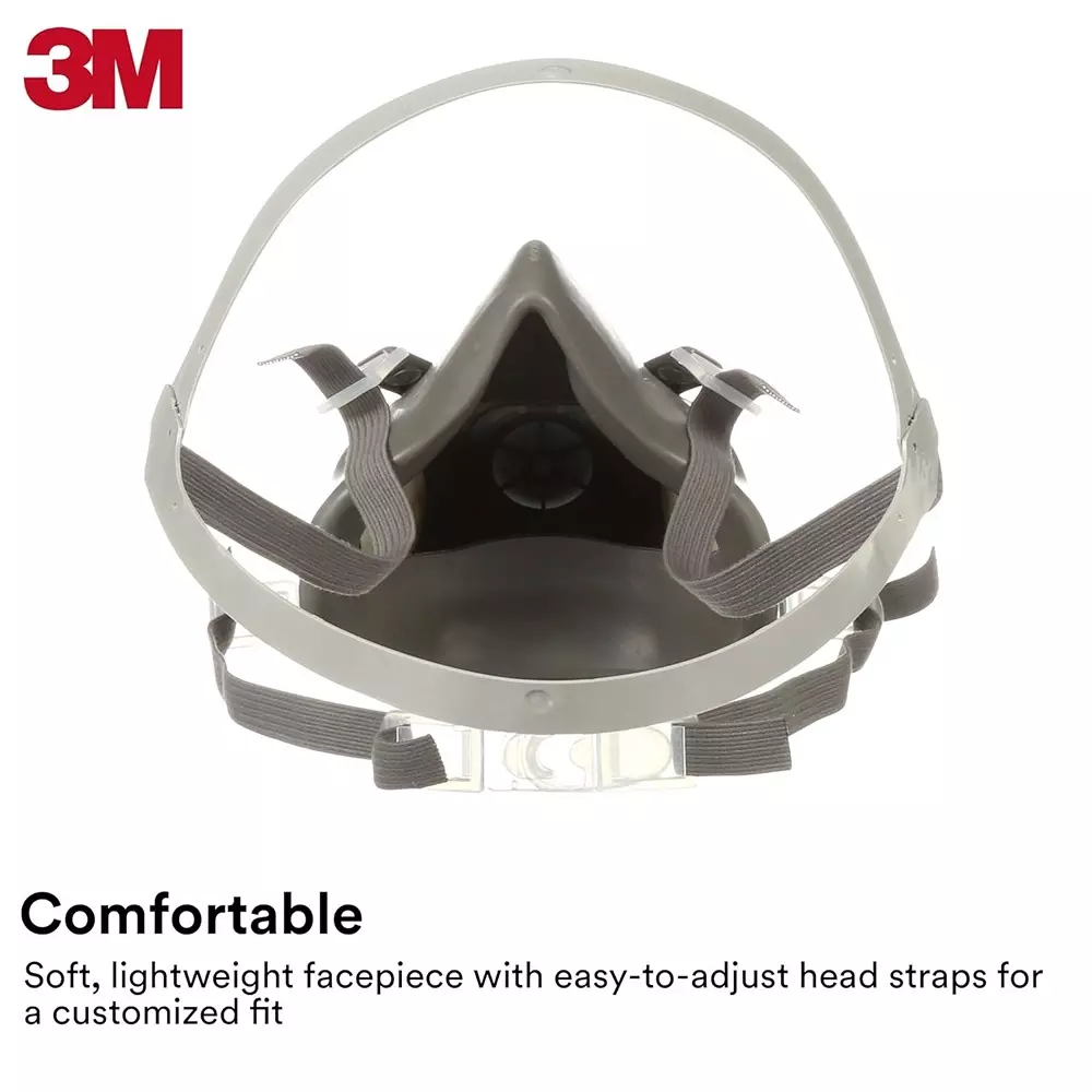 3M Half Facepiece Reusable Respirator Small Size Grey Thermoplastic Elastomer (TPE) for Fighting & Rescue Operations Use, 6100 (Pack of 1 Pcs)