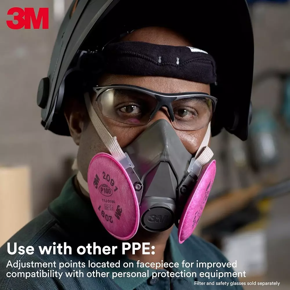3M Half Facepiece Reusable Respirator Small Size Grey Thermoplastic Elastomer (TPE) for Fighting & Rescue Operations Use, 6100 (Pack of 1 Pcs)