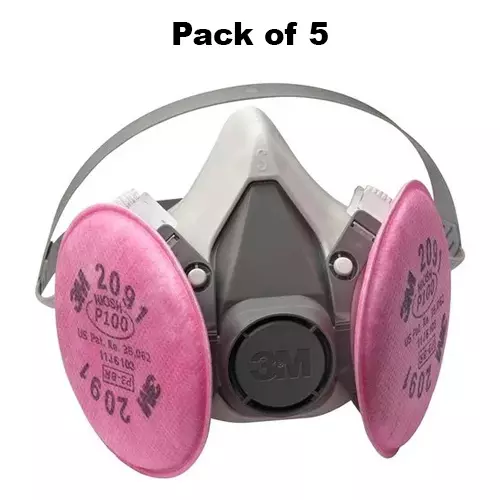 3M Half Facepiece Reusable Respirator Meduim Size Grey Thermoplastic Elastomer (TPE) for Fighting & Rescue Operations Use, 6200 (Pack of 5 Pcs)