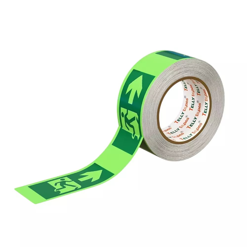 Telly Tapes Emergency Exit Direction Safety Tape Right Arrow Running Man 50 mm × 5 m Size, TT-GID-RMR-D-5L
