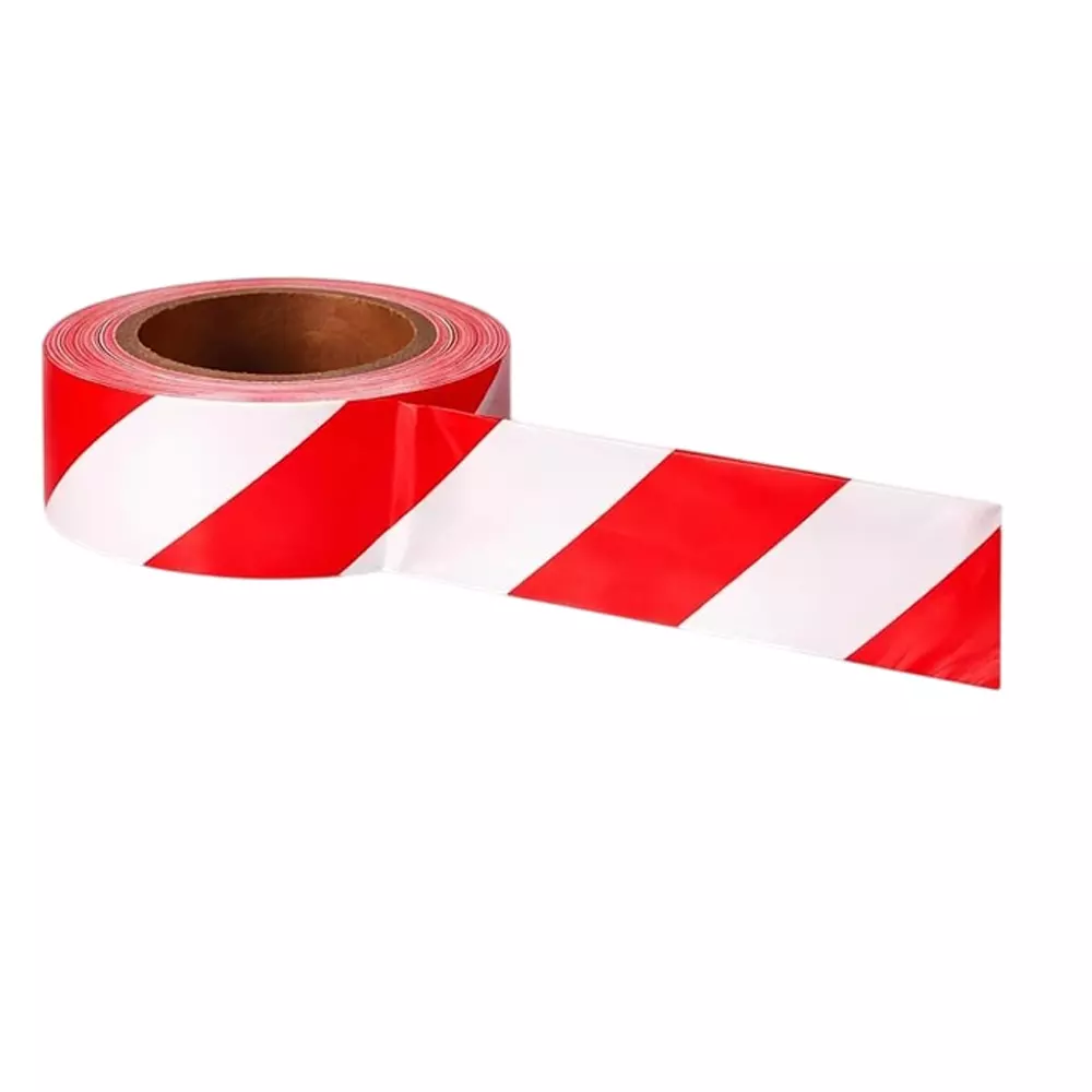 Warnmat Non Printed Safety Caution Striped Barricade Tape 500 m Length, Red & White Color for Construction Sites