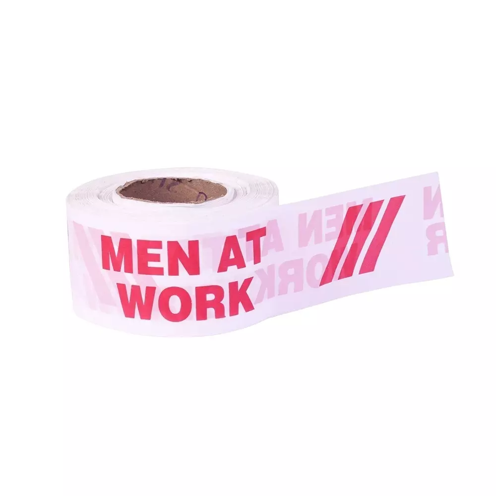 Warnmat Men at Work Barricade Tape 300 m Length and 3 inch (76.2 mm) Width in Red & White Color for Construction Sites