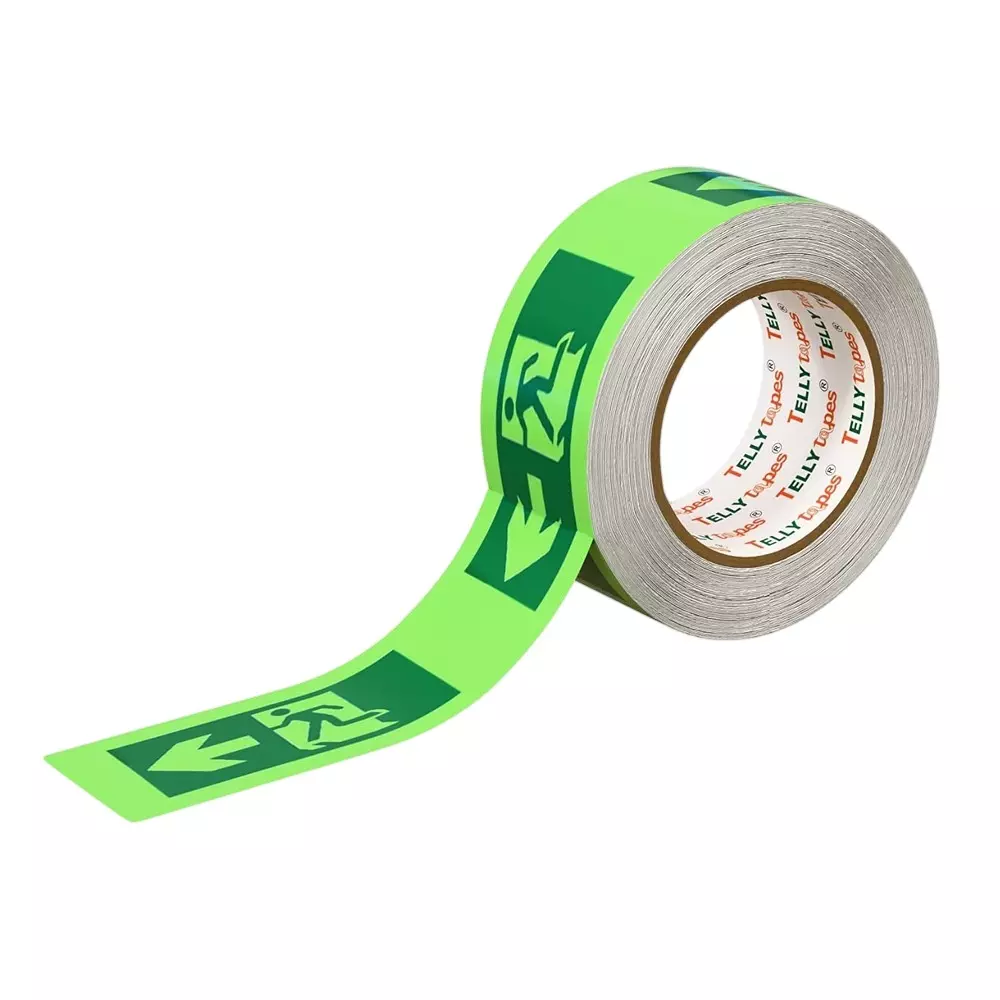 Telly Tapes Emergency Exit Direction Safety Tape Left Arrow Running Man 50 mm × 5 m Size, Q9-WUCM-HQJJ