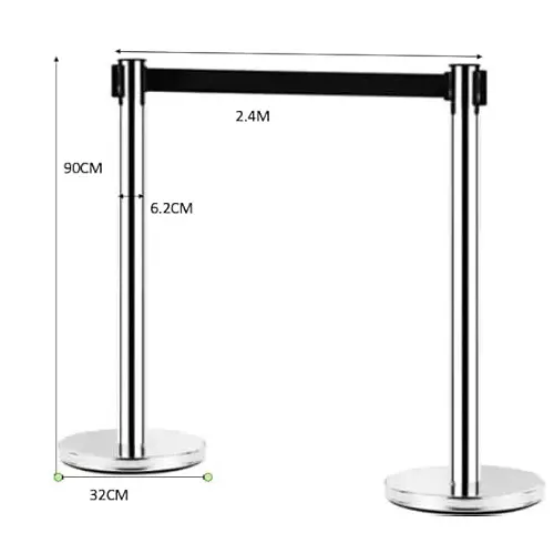 Darit 1 Pc Crowd Control Stanchion Pole Heavy Duty Construction Chrome Finish with 2.4 m Retractable Belt Blue Color, ESM-11-BLUE-SINGLE