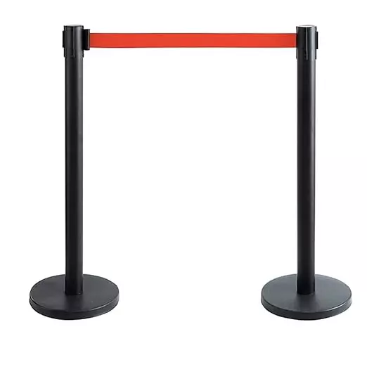 Darit 2 Pcs Crowd Control Stanchion Pole Heavy Duty Construction Powder Coated Finish with 2 m Retractable Belt Red Color, ESM-13-RED
