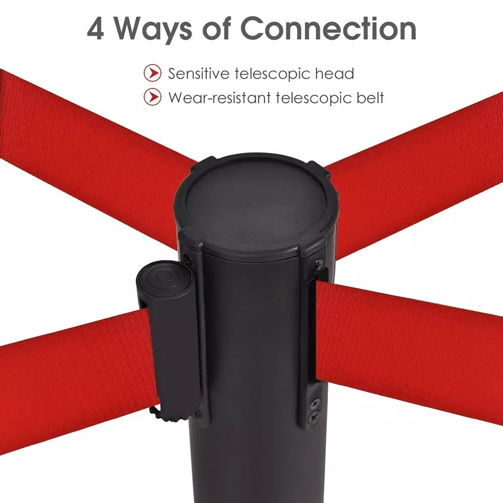 Darit 2 Pcs Crowd Control Stanchion Pole Heavy Duty Construction Powder Coated Finish with 2 m Retractable Belt Red Color, ESM-13-RED