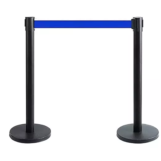 Darit 2 Pcs Crowd Control Stanchion Pole Heavy Duty Construction Powder Coated Finish with 2 m Retractable Belt Blue Color, ESM-13-BLUE
