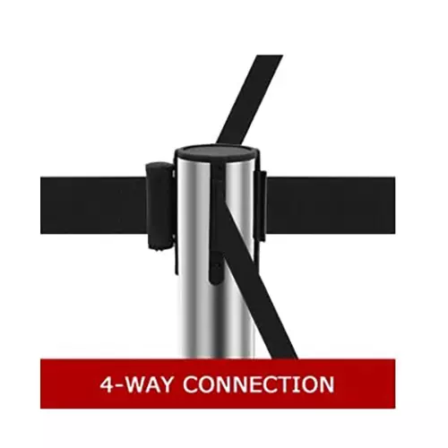 Darit 1 Pc Crowd Control Stanchion Pole Heavy Duty Construction Chrome Finish with 2.4 m Retractable Belt Black Color, ESM-11-BLACK-SINGLE