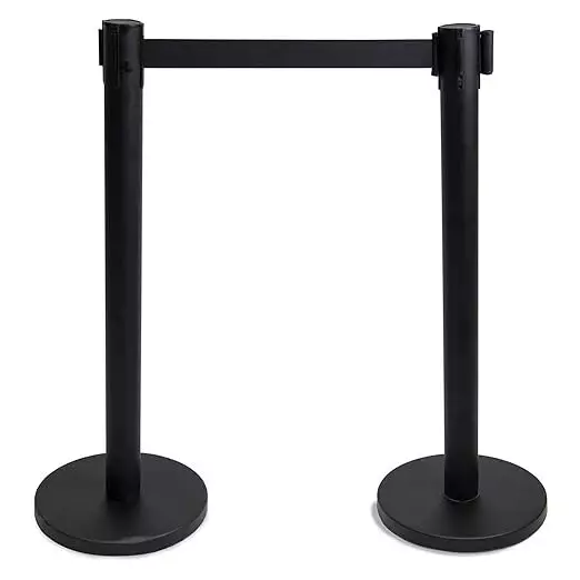 Darit 2 Pcs Crowd Control Stanchion Pole Heavy Duty Construction Powder Coated Finish with 2 m Retractable Belt Black Color, ESM-13-BLACK