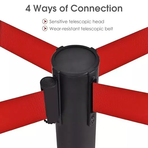 Darit 2 Pcs Crowd Control Stanchion Pole Heavy Duty Construction Powder Coated Finish with 2 m Retractable Belt Black Color, ESM-13-BLACK