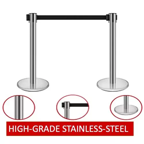 Darit 1 Pc Crowd Control Stanchion Pole Heavy Duty Construction Chrome Finish with 2.4 m Retractable Belt Red Color, ESM-11-RED-SINGLE