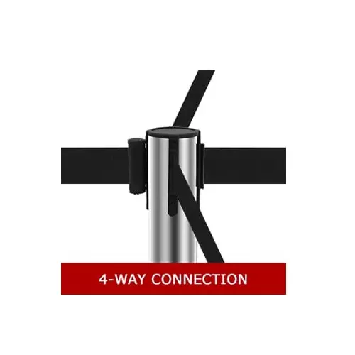 Darit 1 Pc Crowd Control Stanchion Pole Heavy Duty Construction Chrome Finish with 2.4 m Retractable Belt Red Color, ESM-11-RED-SINGLE