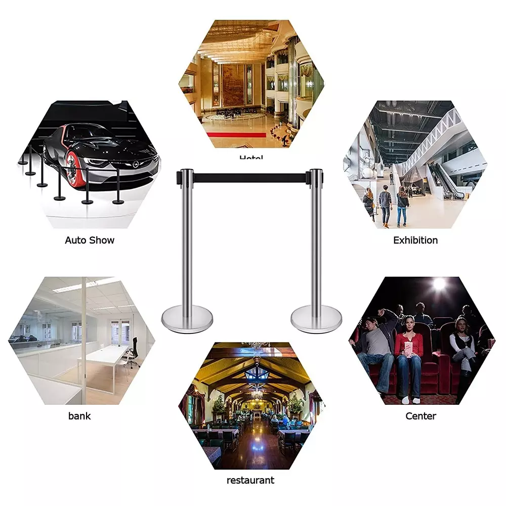 Darit 1 Pc Crowd Control Stanchion Pole Heavy Duty Construction Chrome Finish with 2.4 m Retractable Belt Red Color, ESM-11-RED-SINGLE