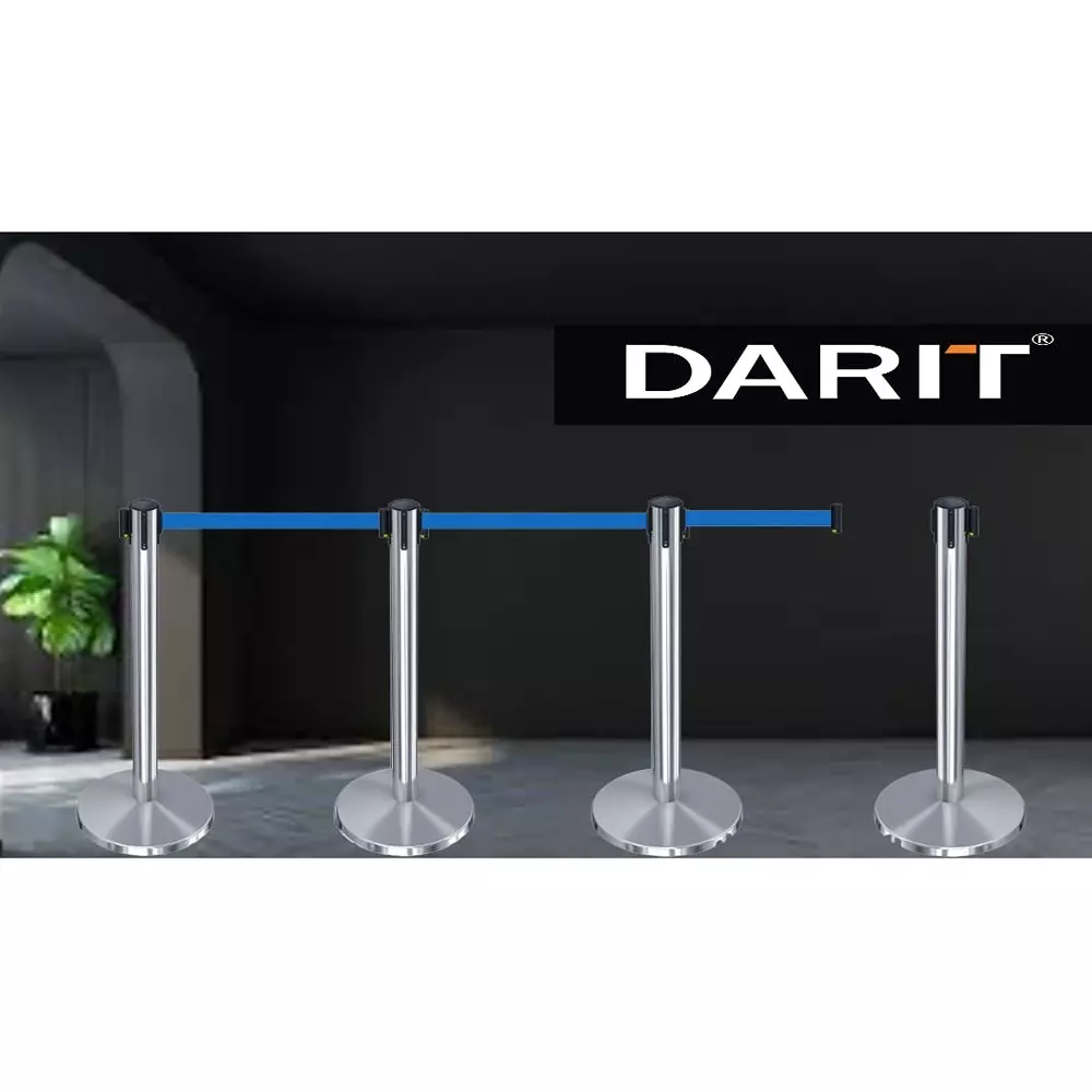 Darit 1 Pc Crowd Control Stanchion Pole Heavy Duty Construction Chrome Finish with 2.4 m Retractable Belt Red Color, ESM-11-RED-SINGLE